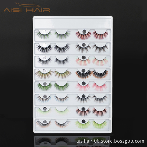 Aisi Hair OEM & ODM Colorful 100% Real Mink False Eyelashes Private Label Strips Colour Fake Mink Lashes